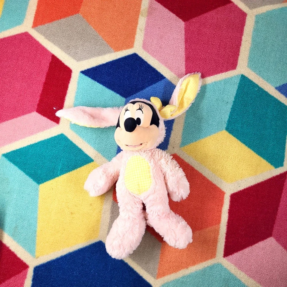 Disney Minnie Mouse Easter Bunny Rabbit Plush Pink‎ Gingham Bow Stuffed Animal